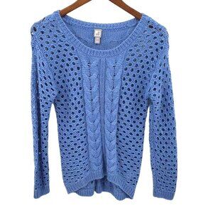 Vintage JCP JCPenney Sweater Womens Sz PS Petite 4 6 Blue Open Cable Knit Wool